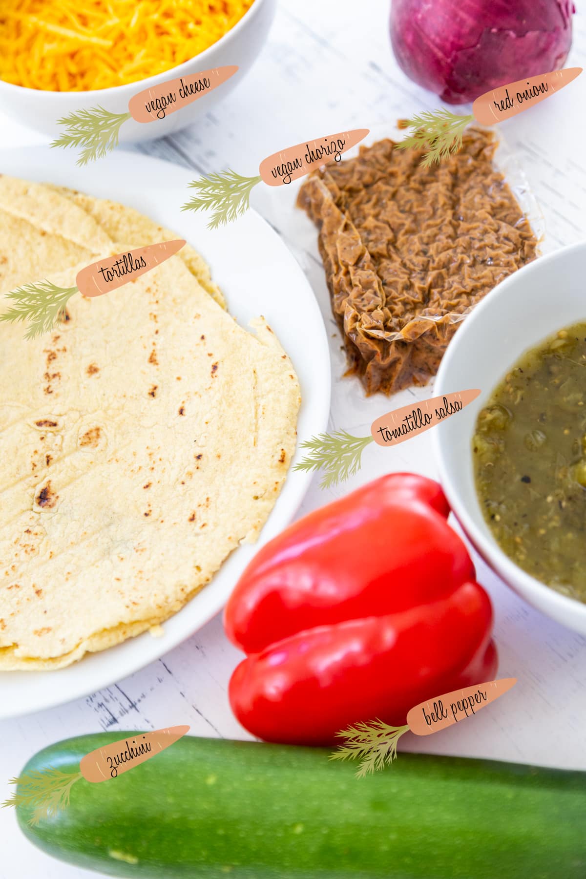 A picture of ingredients for vegan enchiladas.