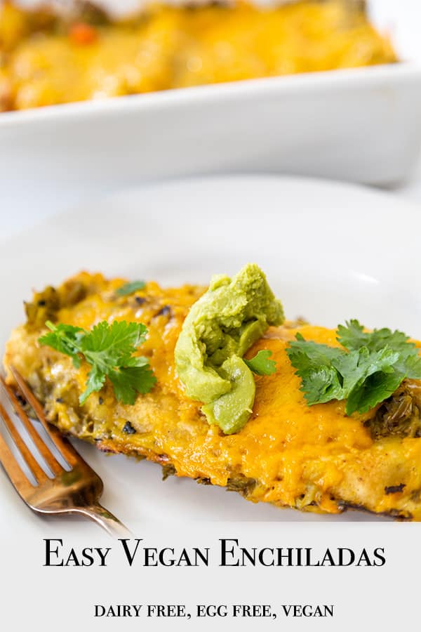 A Pinterest pin for vegan enchiladas.