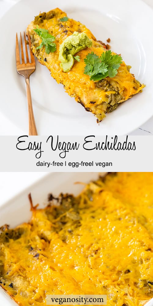 A Pinterest pin for vegan enchiladas.