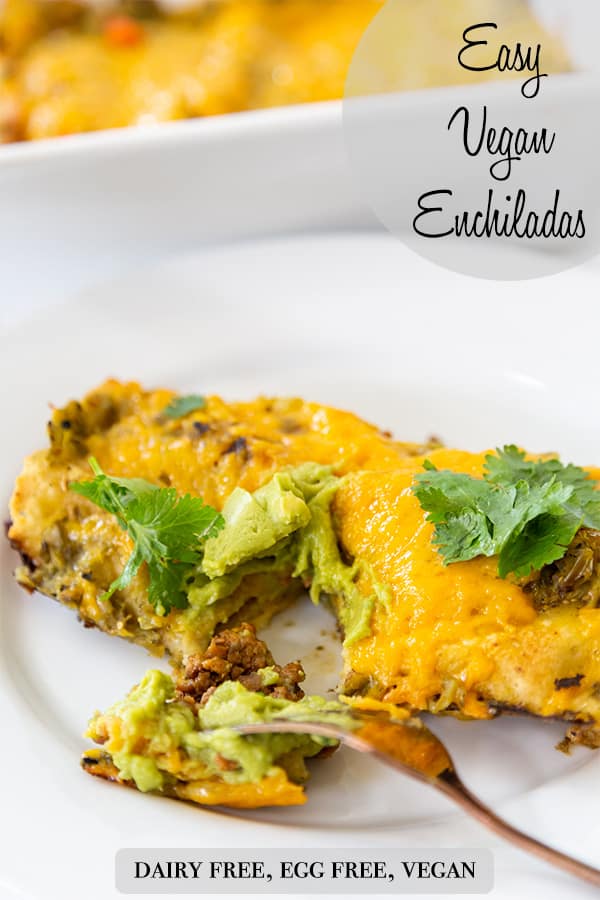 A Pinterest pin for vegan enchiladas.