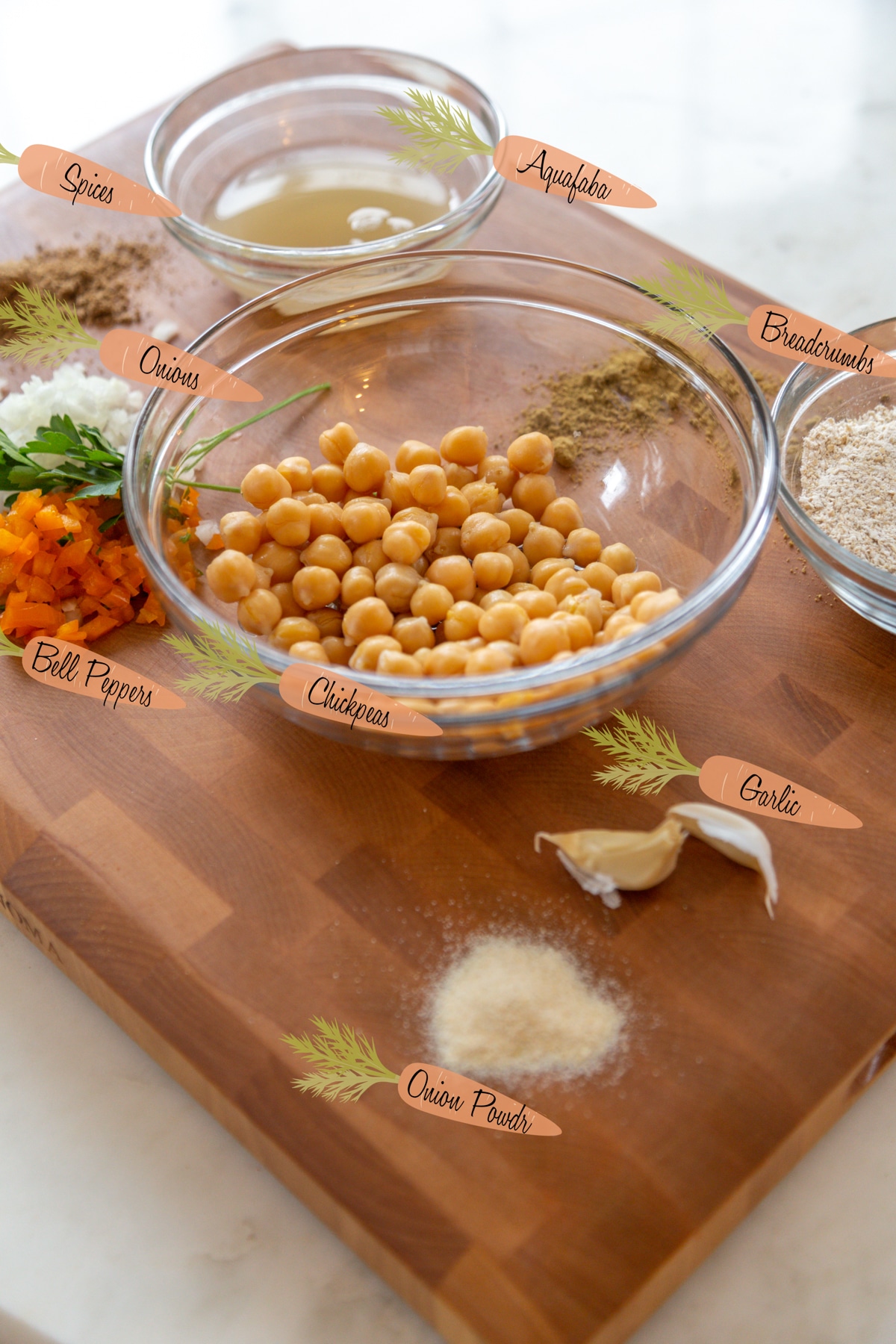 Ingredients to make chickpea burgers.