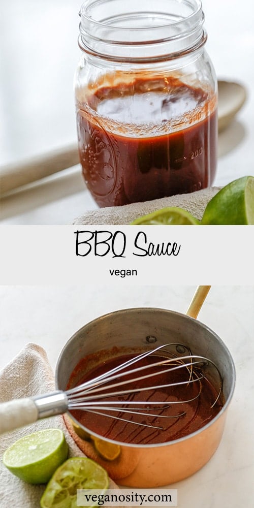 A Pinterest pin for homemade bbq sauce with 2 pictures of the sauce.