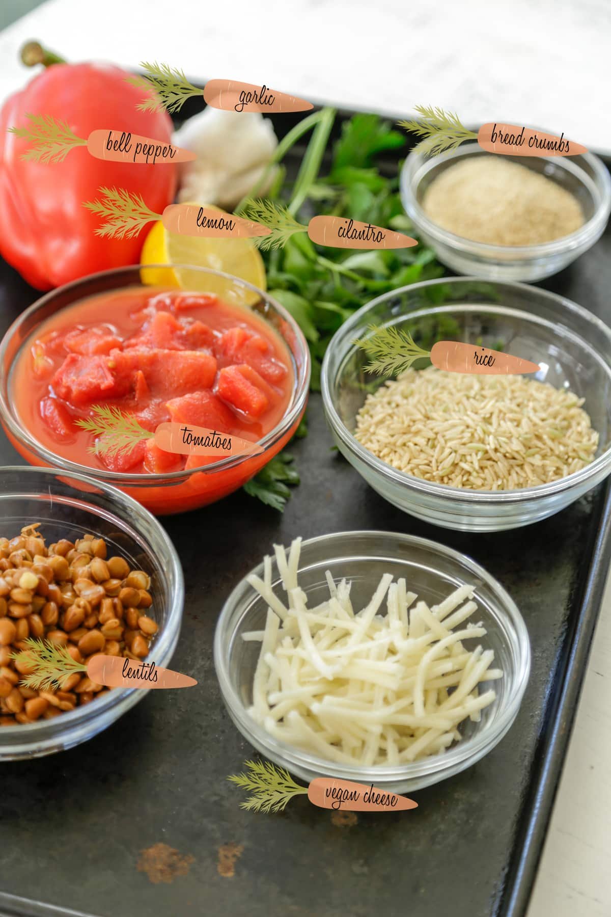 Ingredients to make stuffed peppers.