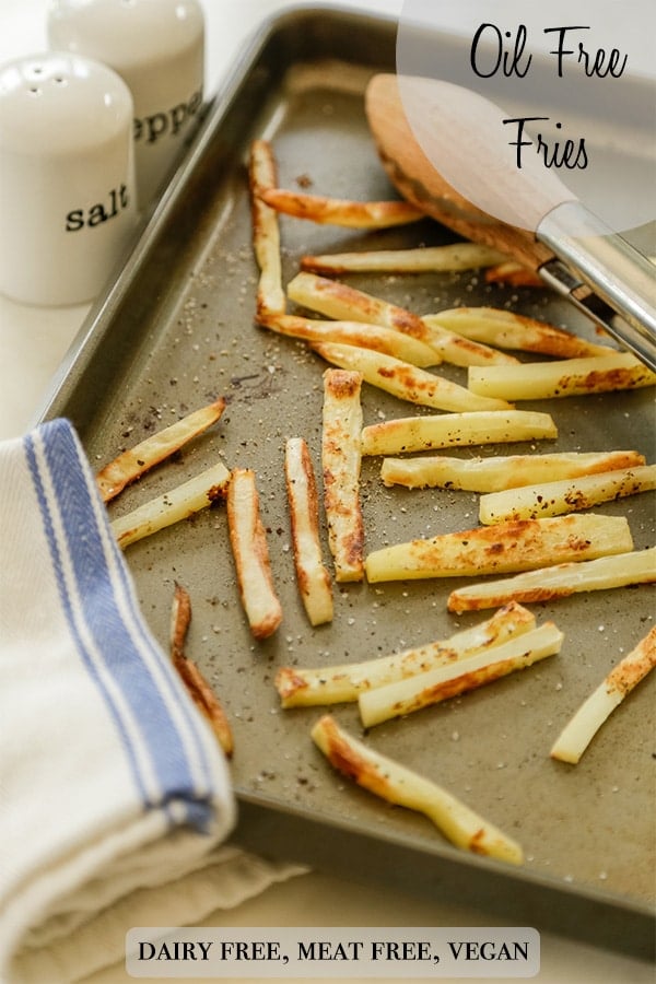 A Pinterest pin for baked oil-free French Fries.